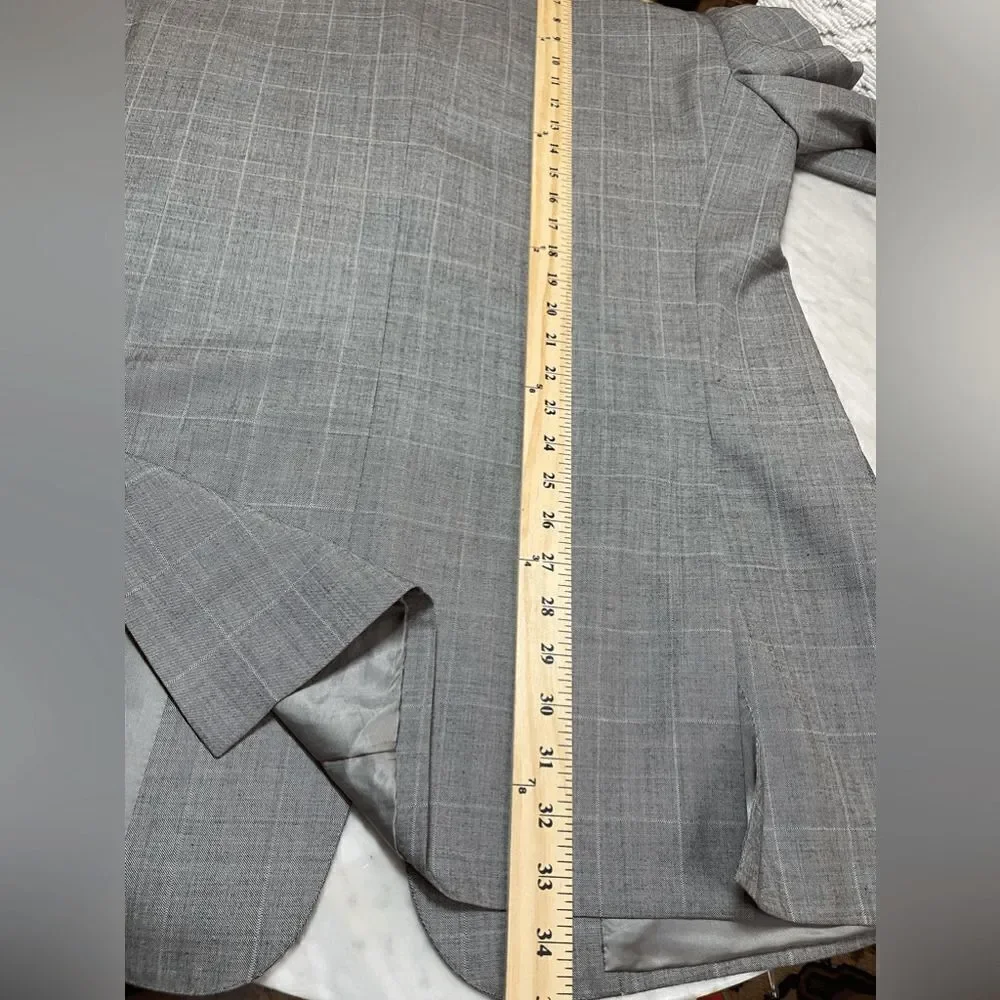 ERMENEGILDO ZEGNA wool gray window pane plaid suit jacket blazer size 54L 44L US